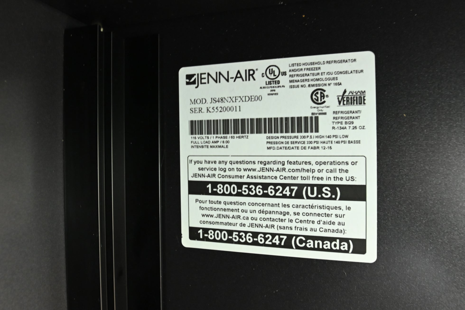 JennAir JS48NXFXDE 48" Stainless Steel Side by Side Refrigerator