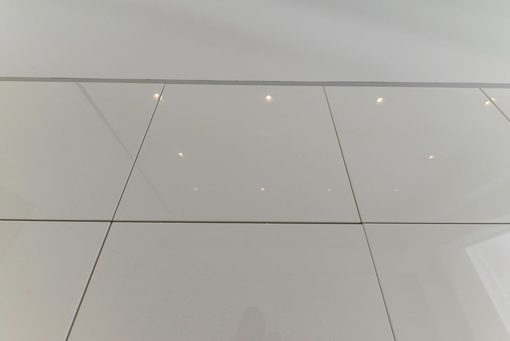 Aran Cucine Modern Glossy White Kitchen with Island, Marble Countertops & Miele Appliances