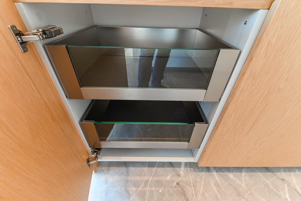 Aran Cucine Modern Glossy White Kitchen with Island, Marble Countertops & Miele Appliances