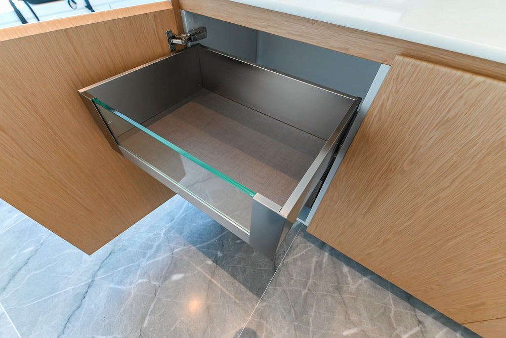 Aran Cucine Modern Glossy White Kitchen with Island, Marble Countertops & Miele Appliances