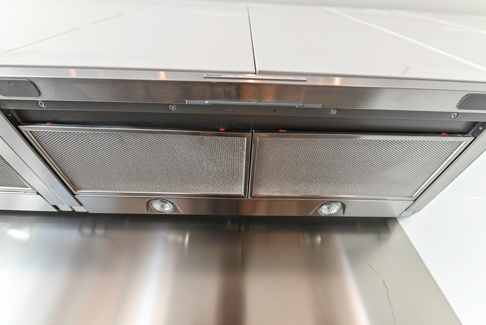 Aran Cucine Modern Glossy White Kitchen with Island, Marble Countertops & Miele Appliances