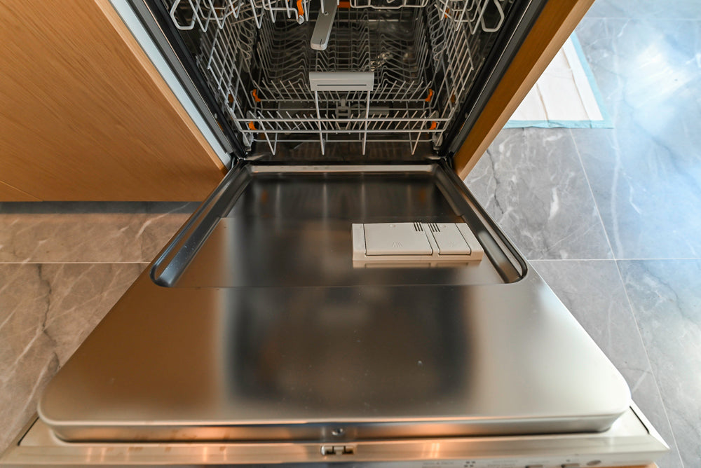 Aran Cucine Modern Glossy White Kitchen with Island, Marble Countertops & Miele Appliances