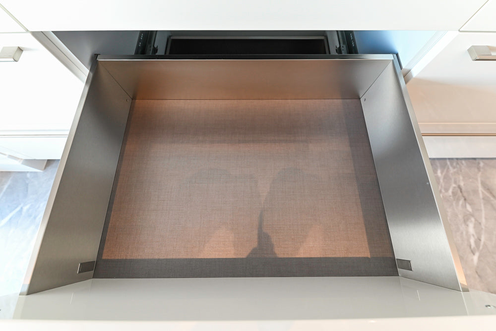 Aran Cucine Modern Glossy White Kitchen with Island, Marble Countertops & Miele Appliances