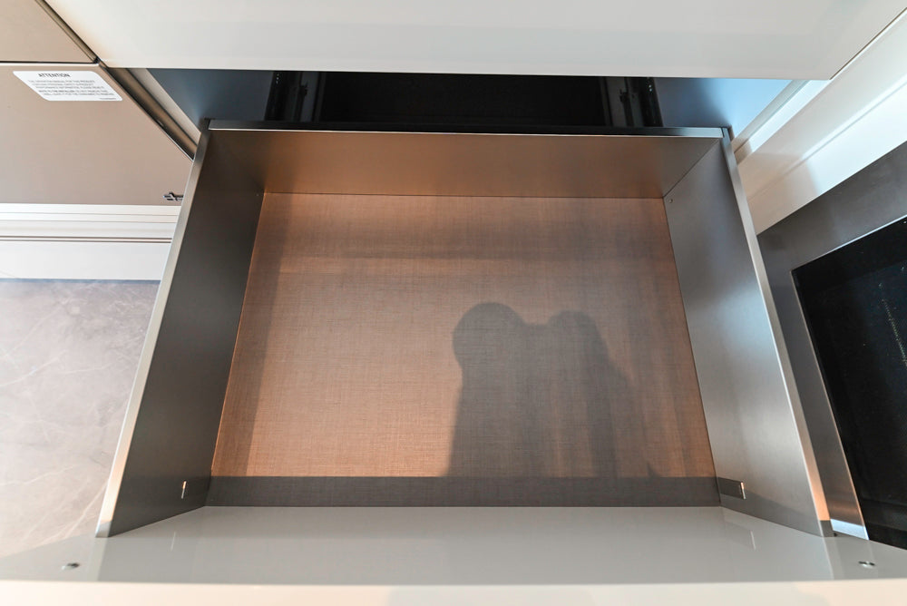 Aran Cucine Modern Glossy White Kitchen with Island, Marble Countertops & Miele Appliances