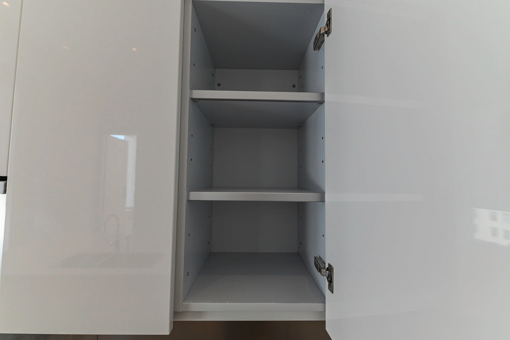 Aran Cucine Modern Glossy White Kitchen with Island, Marble Countertops & Miele Appliances