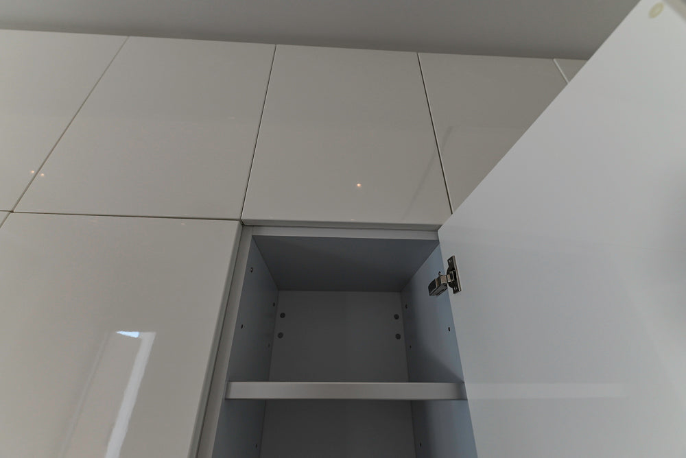 Aran Cucine Modern Glossy White Kitchen with Island, Marble Countertops & Miele Appliances