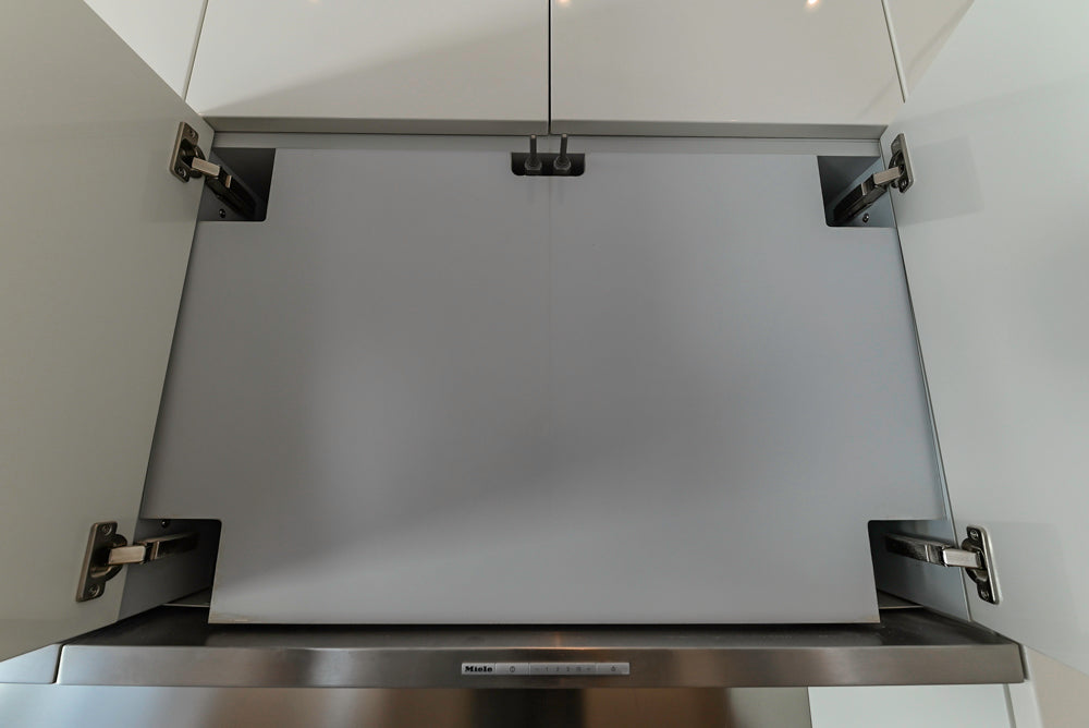 Aran Cucine Modern Glossy White Kitchen with Island, Marble Countertops & Miele Appliances