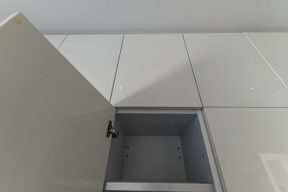 Aran Cucine Modern Glossy White Kitchen with Island, Marble Countertops & Miele Appliances