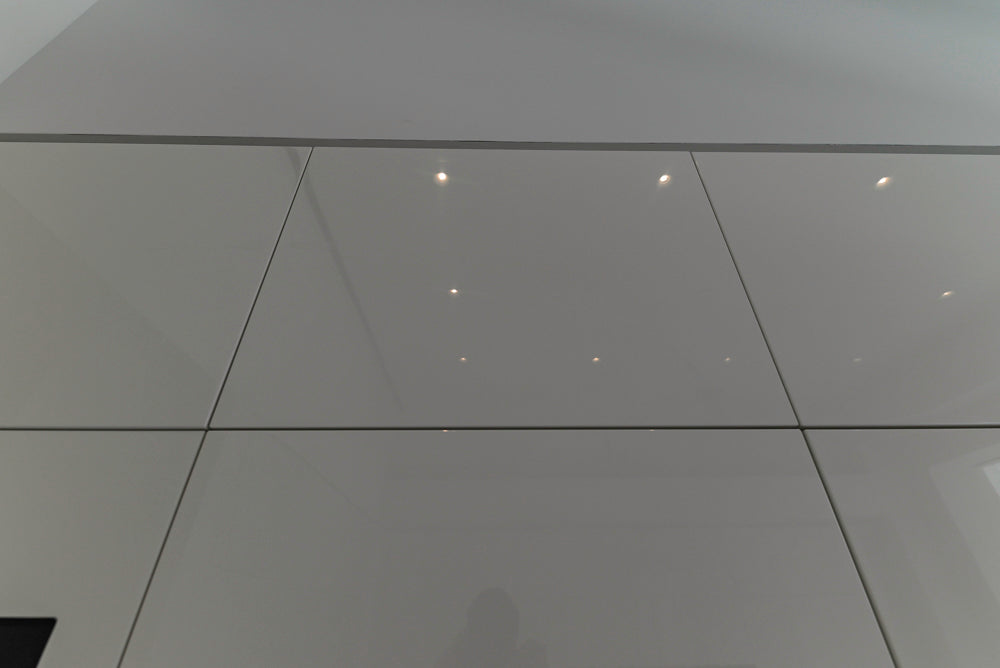 Aran Cucine Modern Glossy White Kitchen with Island, Marble Countertops & Miele Appliances