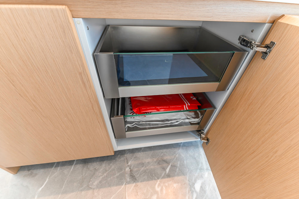 Aran Cucine Modern Glossy White Kitchen with Island, Marble Countertops & Miele Appliances