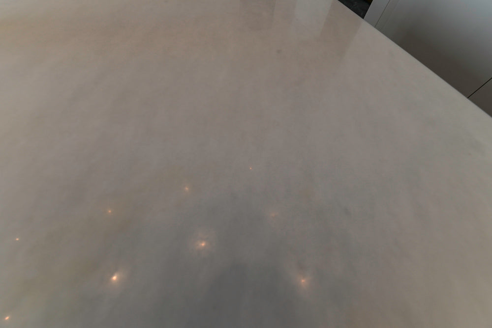 Aran Cucine Modern Glossy White Kitchen with Island, Marble Countertops & Miele Appliances