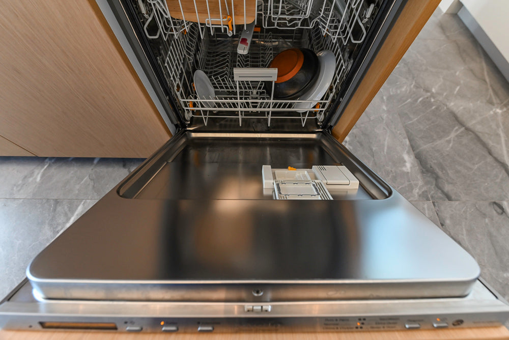 Aran Cucine Modern Glossy White Kitchen with Island, Marble Countertops & Miele Appliances