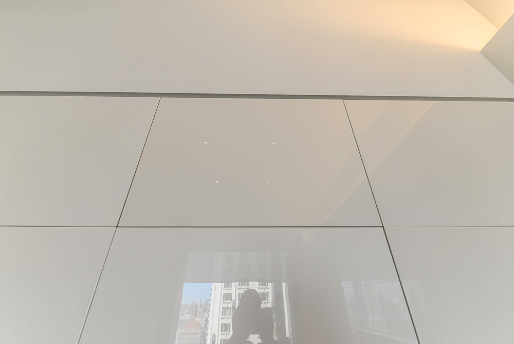 Aran Cucine Modern Glossy White Kitchen with Island, Marble Countertops & Miele Appliances