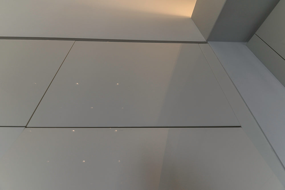 Aran Cucine Modern Glossy White Kitchen with Island, Marble Countertops & Miele Appliances