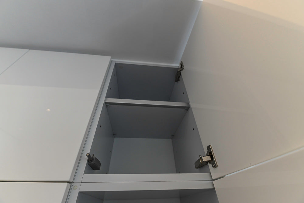 Aran Cucine Modern Glossy White Kitchen with Island, Marble Countertops & Miele Appliances