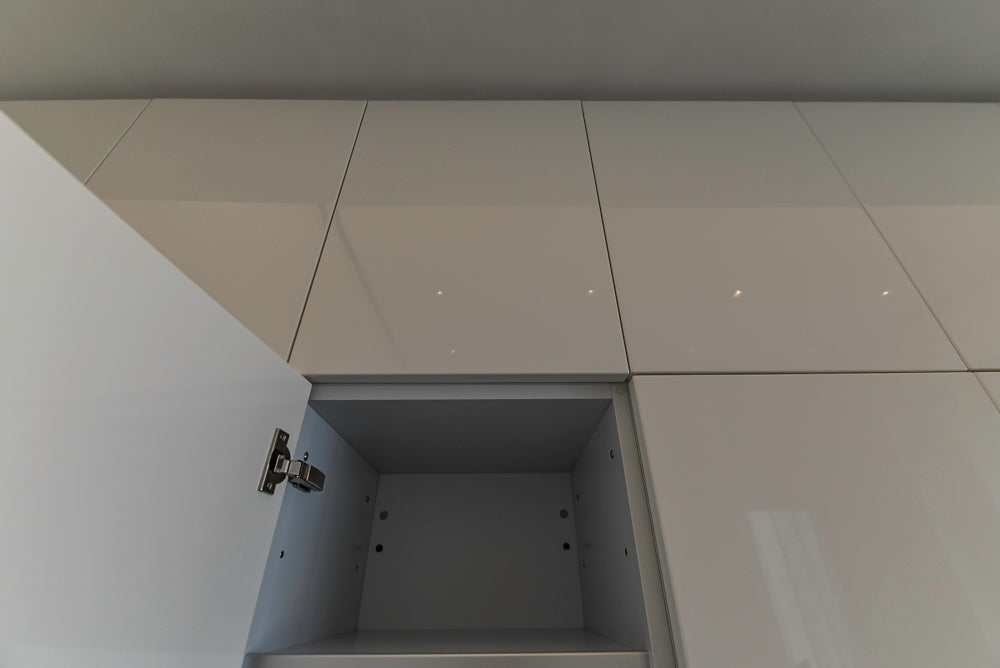 Aran Cucine Modern Glossy White Kitchen with Island, Marble Countertops & Miele Appliances