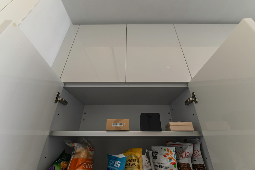 Aran Cucine Modern Glossy White Kitchen with Island, Marble Countertops & Miele Appliances