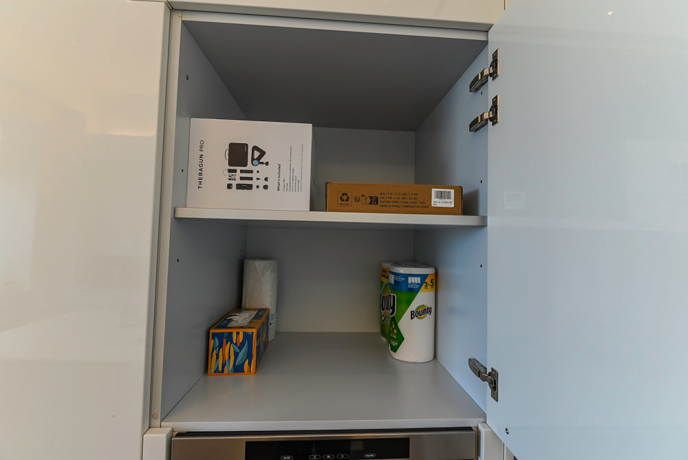 Aran Cucine Modern Glossy White Kitchen with Island, Marble Countertops & Miele Appliances