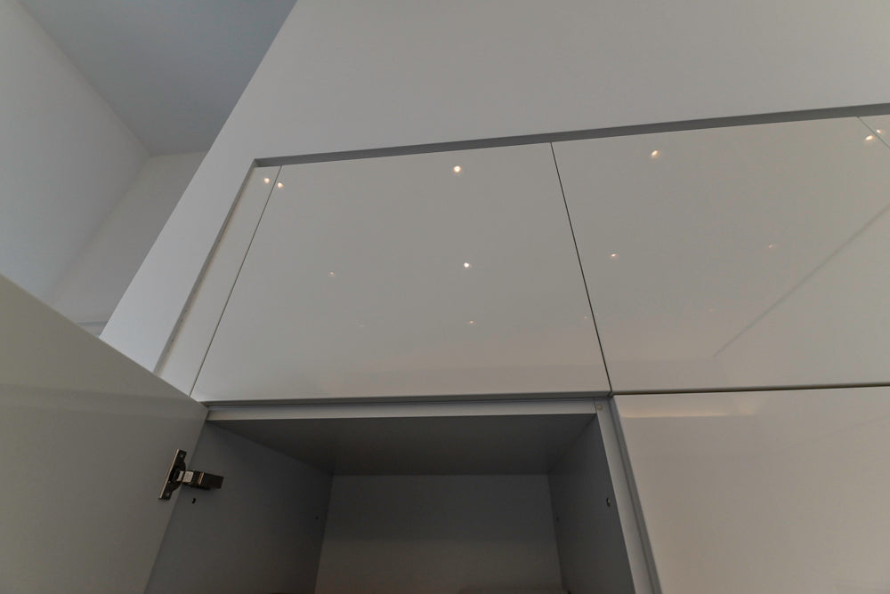 Aran Cucine Modern Glossy White Kitchen with Island, Marble Countertops & Miele Appliances