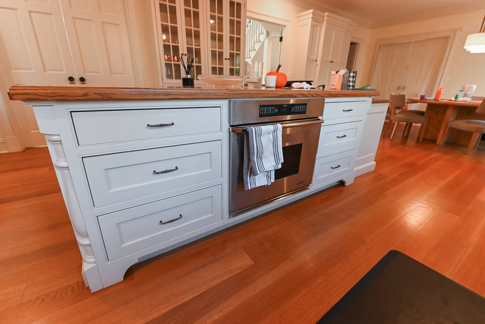 Traditional Large White Kitchen with Island, Desk Area & Appliances