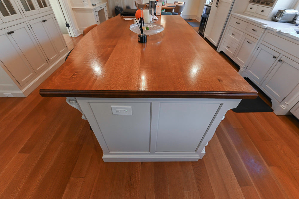 Traditional Large White Kitchen with Island, Desk Area & Appliances