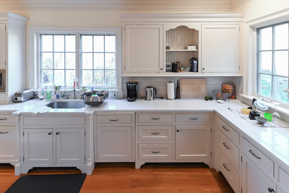 Traditional Large White Kitchen with Island, Desk Area & Appliances
