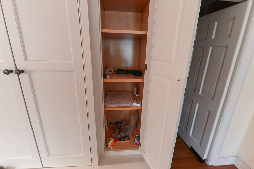 Traditional Large White Kitchen with Island, Desk Area & Appliances