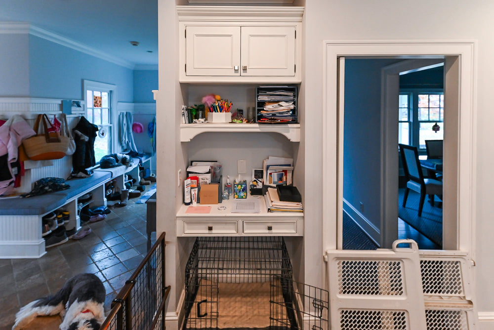 Craft-Maid Custom Cabinetry Traditional White Kitchen with Grey Island and Appliances
