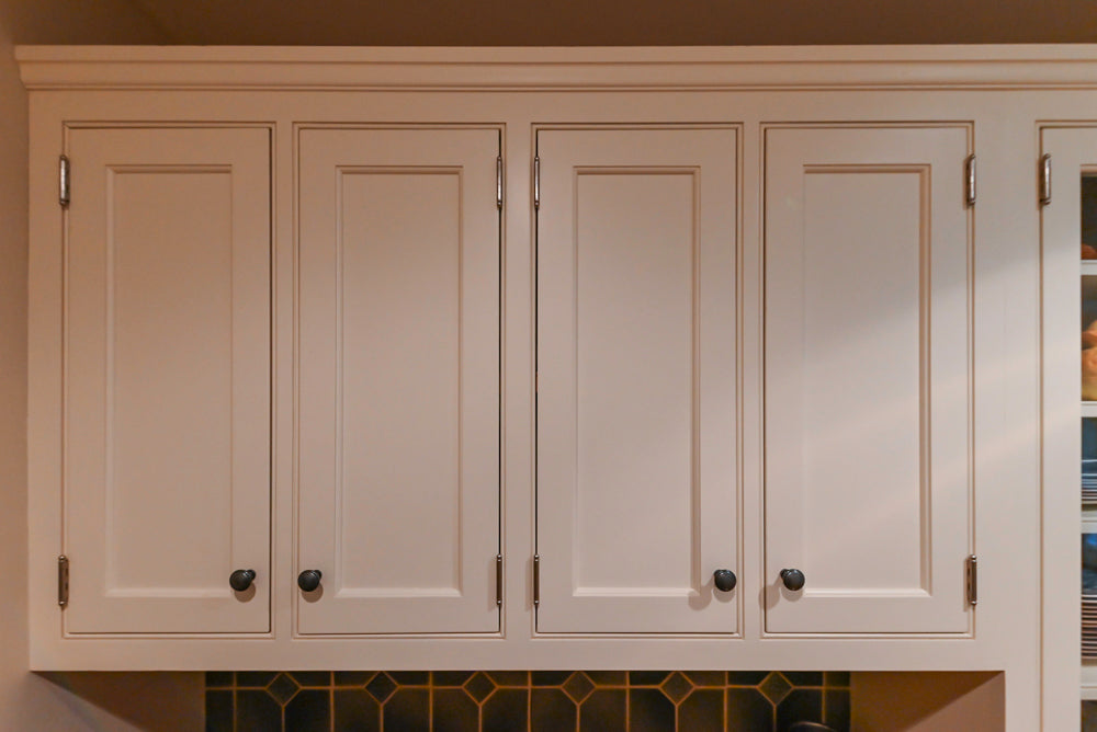 Traditional White Butler's Pantry with Prep Sink and Wood Countertops