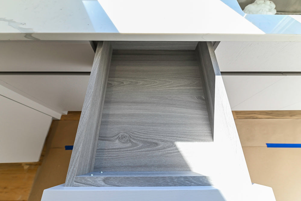 Large White Modern Kitchen with Island and Quartz Countertops