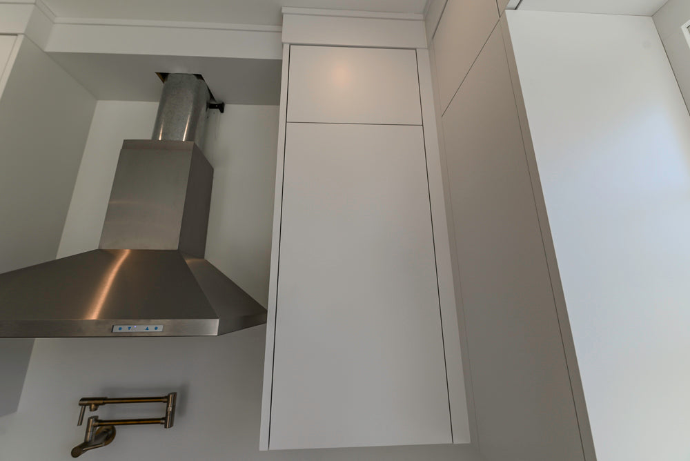 Large White Modern Kitchen with Island and Quartz Countertops