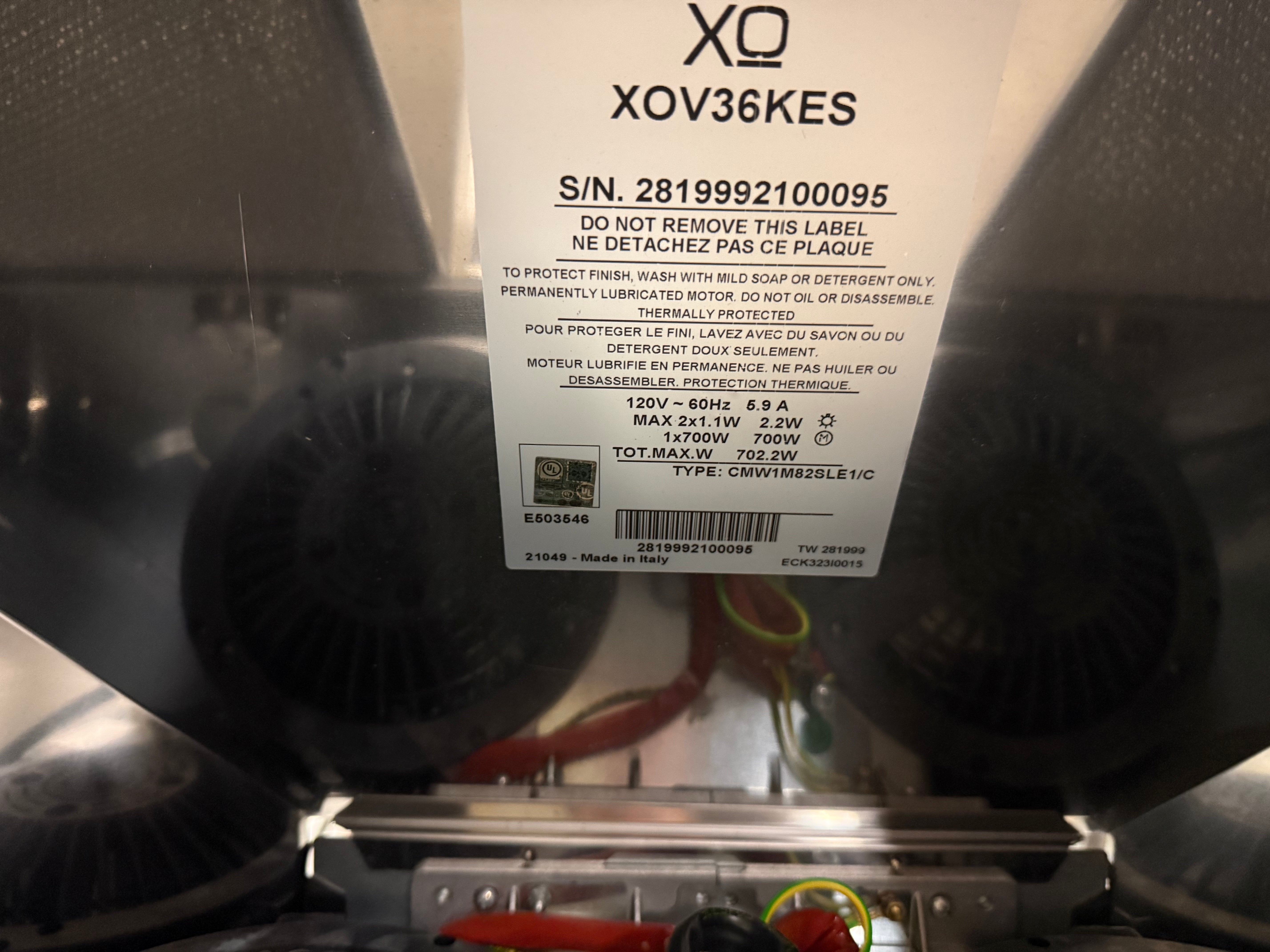 XO XOV36KES 36" Stainless Steel Wall Mount Chimney Range Hood