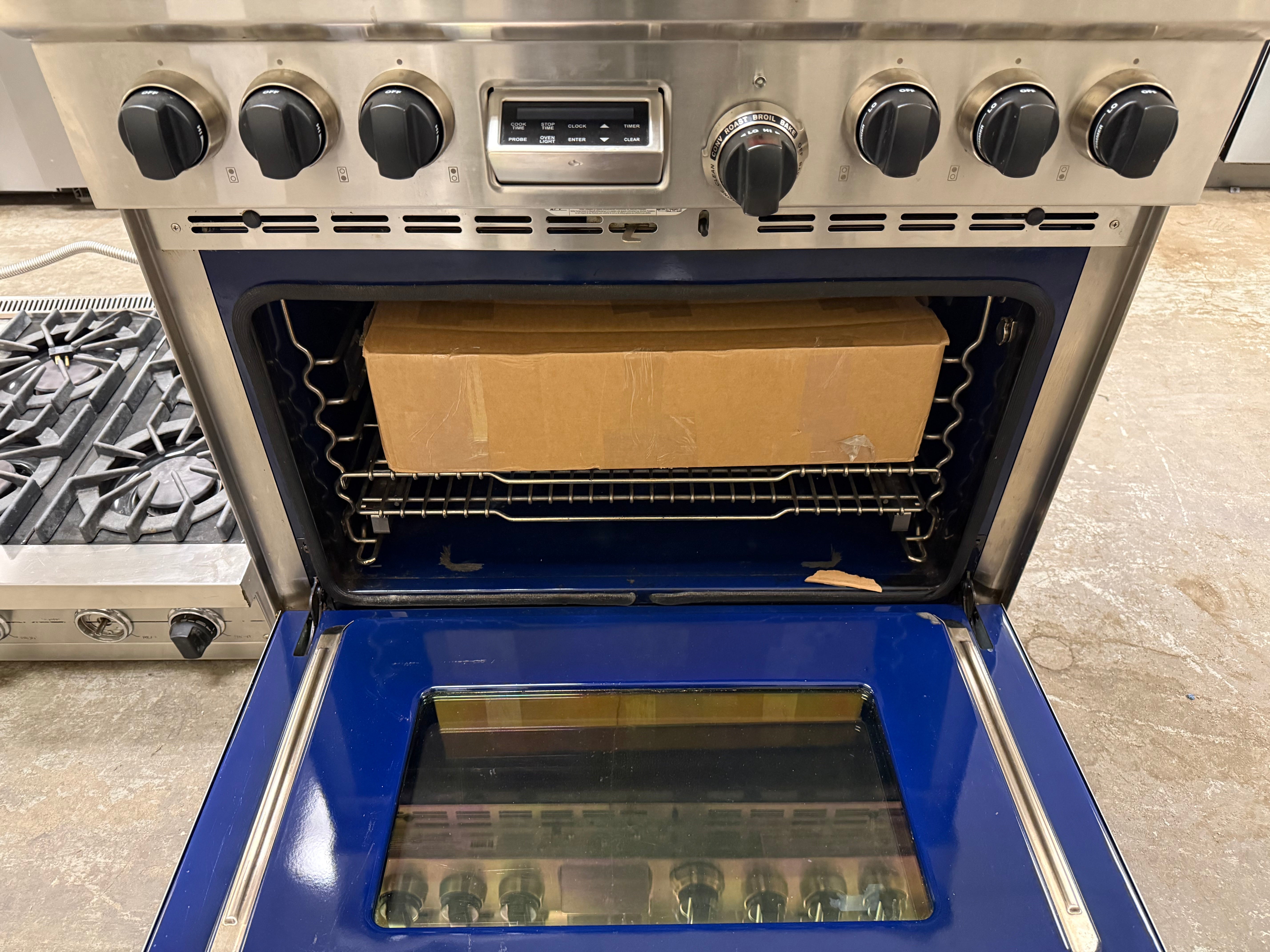 Wolf dual convection oven with cobalt blue porcelain interior
