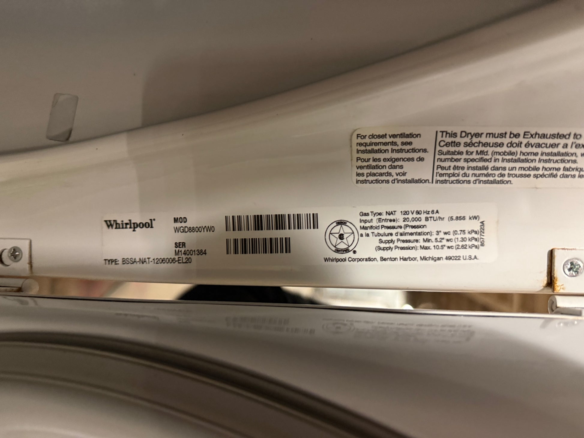Whirlpool Cabrio WGD8800YW 29" White Gas Dryer
