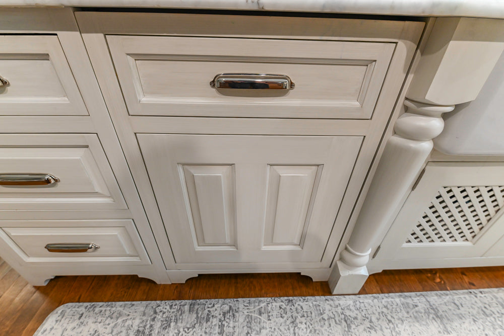 Canterbury Traditional White Kitchen with Island, Marble Countertops and La Cornue Range with Matching Hood