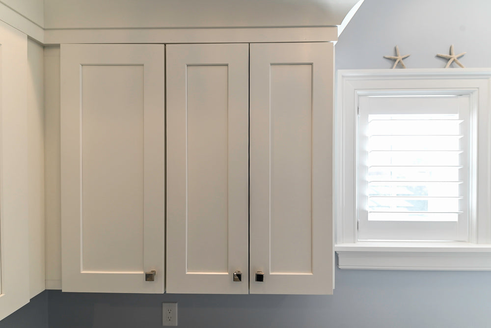 Traditional White Built-In Desk Area with Marble Countertops