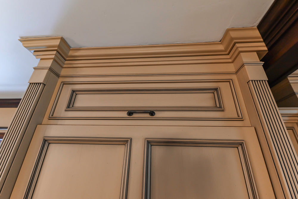 Traditional Creamy Brown Kitchen with Island, Marble Countertops and Appliances