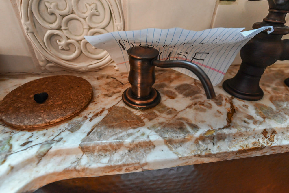 Traditional Creamy Brown Kitchen with Island, Marble Countertops and Appliances