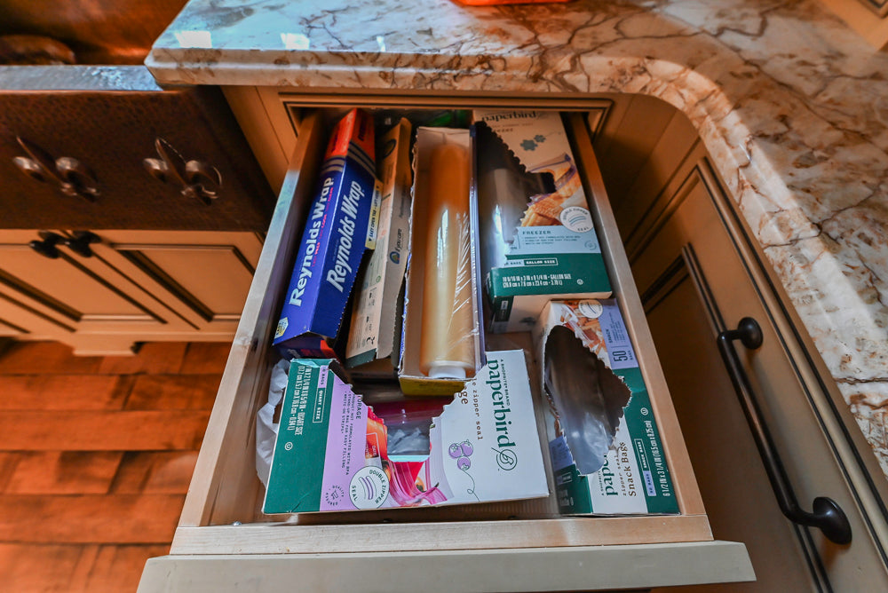 Traditional Creamy Brown Kitchen with Island, Marble Countertops and Appliances