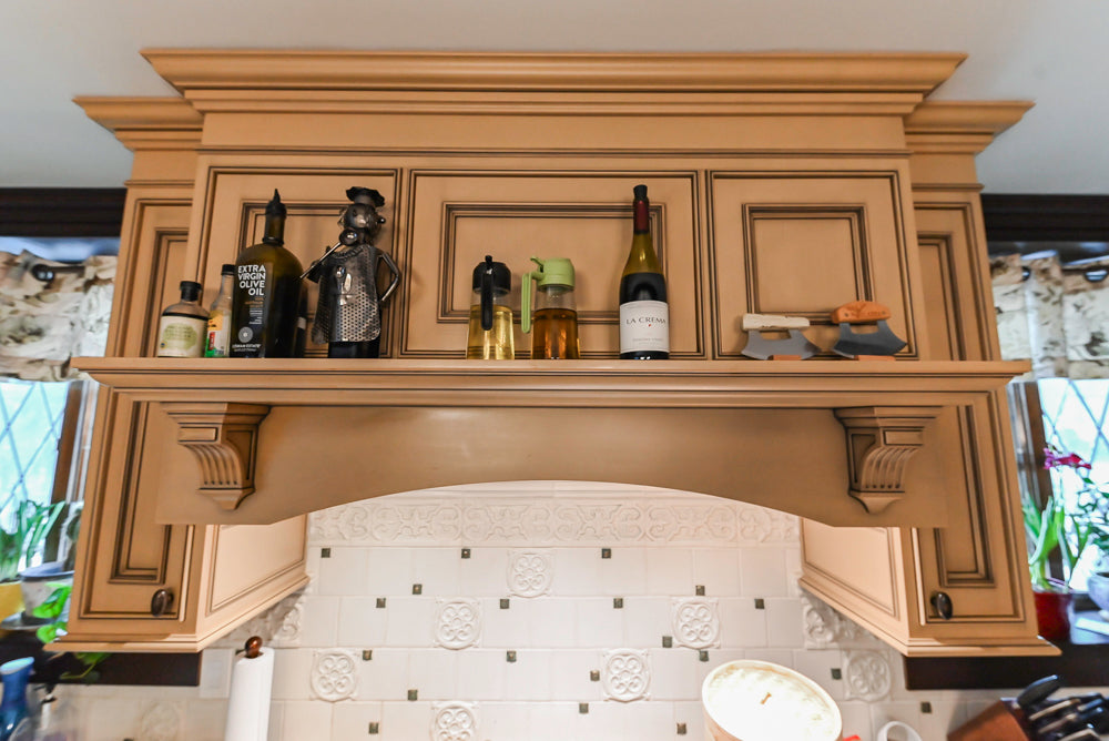 Traditional Creamy Brown Kitchen with Island, Marble Countertops and Appliances