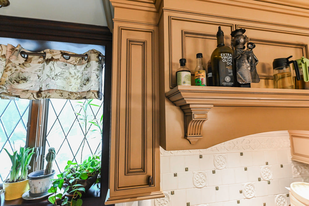 Traditional Creamy Brown Kitchen with Island, Marble Countertops and Appliances