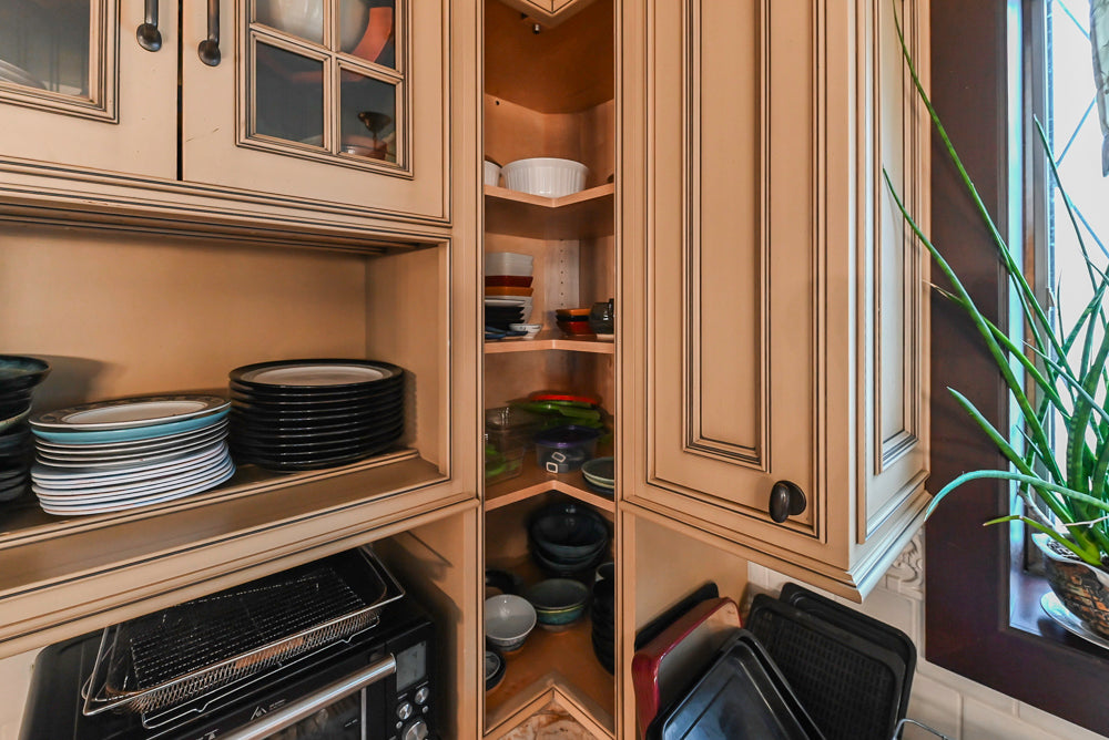 Traditional Creamy Brown Kitchen with Island, Marble Countertops and Appliances
