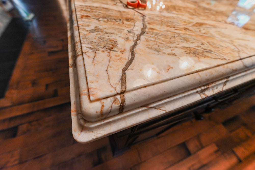 Traditional Creamy Brown Kitchen with Island, Marble Countertops and Appliances