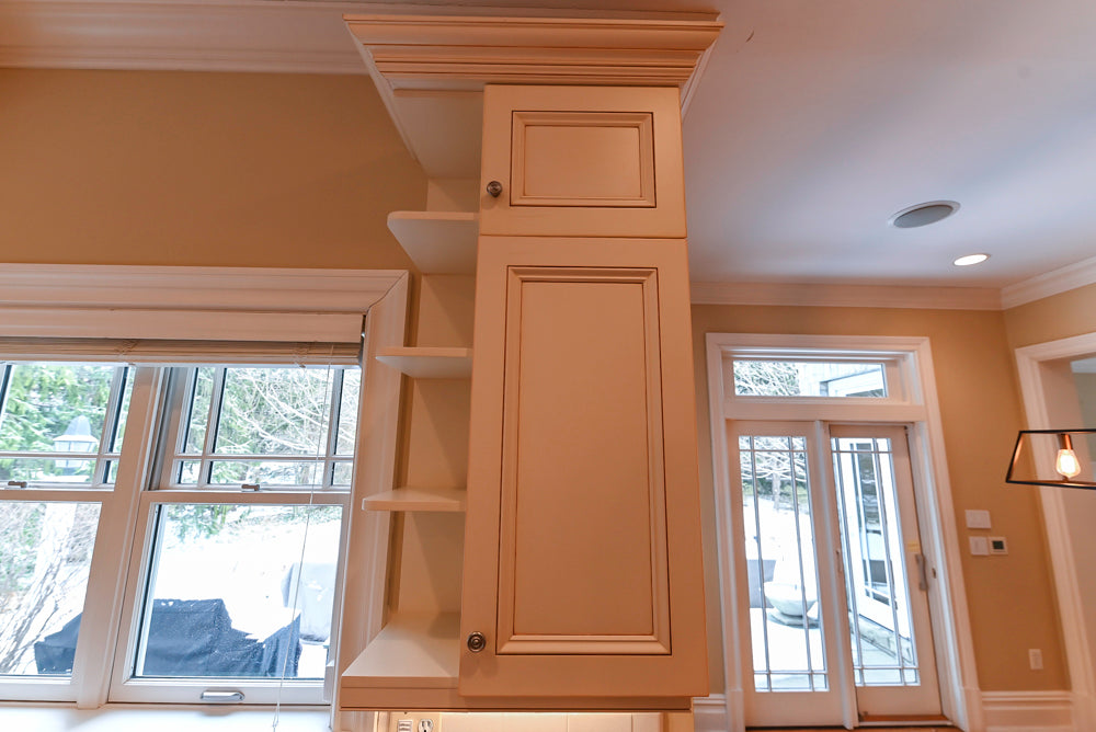 Traditional Cream Kitchen with Island, Granite Countertops & 48" Thermador Range