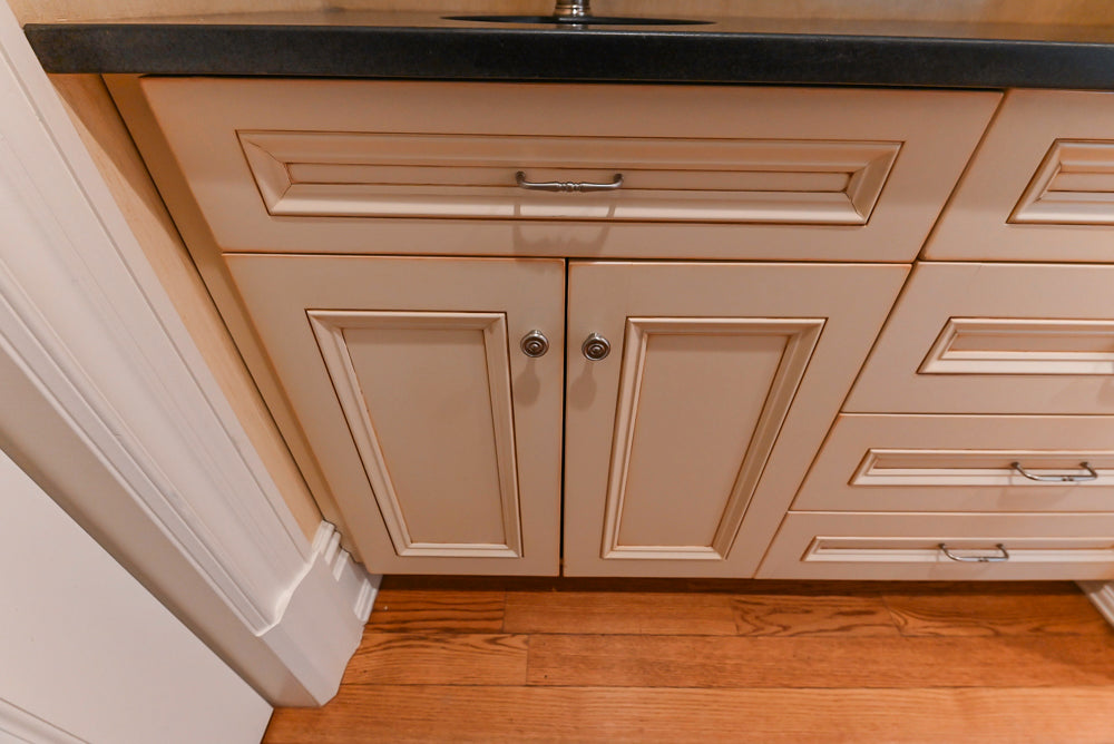 Traditional Cream Butler's Pantry with Sub-Zero Tall Wine Cooler