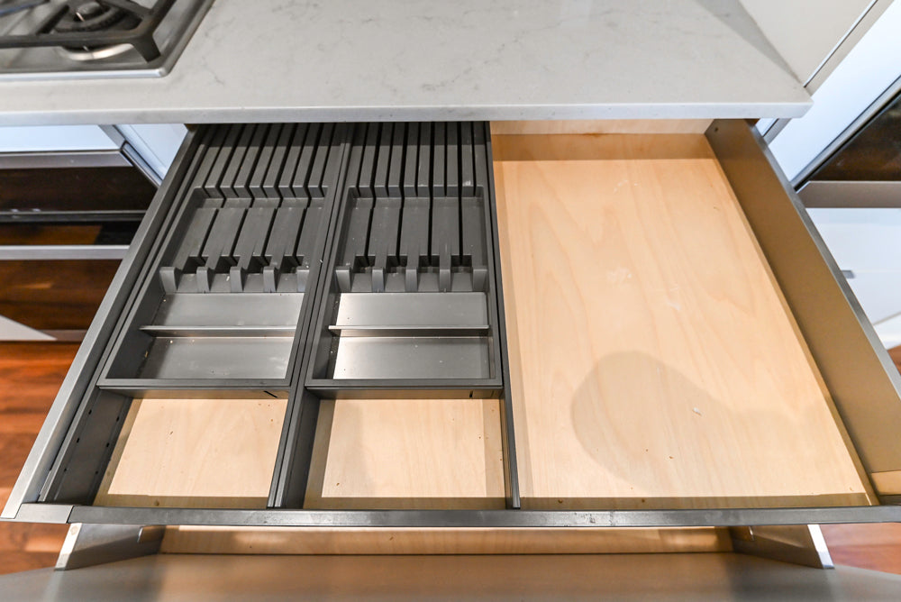 Modern Matte White Kitchen with Waterfall Island, Quartz Countertops & Miele Appliances