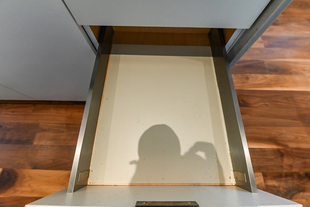 Modern Matte White Kitchen with Waterfall Island, Quartz Countertops & Miele Appliances