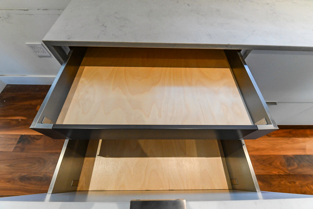 Modern Matte White Kitchen with Waterfall Island, Quartz Countertops & Miele Appliances