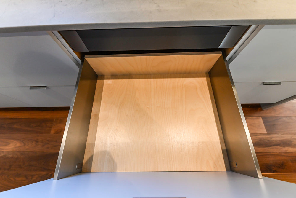Modern Matte White Kitchen with Waterfall Island, Quartz Countertops & Miele Appliances