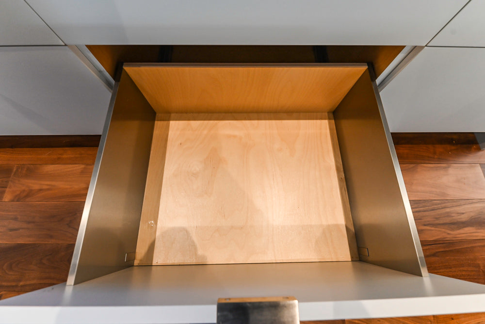 Modern Matte White Kitchen with Waterfall Island, Quartz Countertops & Miele Appliances